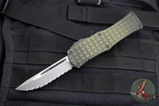 Microtech Hera OTF Knife- Frag- Single Edge- Grenade Green Frag Handle- Apocalyptic Full Serrated Edge 703-12 APFRGS