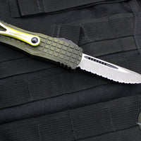 Microtech Hera OTF Knife- Frag- Single Edge- Grenade Green Frag Handle- Apocalyptic Full Serrated Edge 703-12 APFRGS