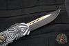 Microtech Hera OTF Knife- Single Edge- With Special Source Artwork Two-Tone Black Blade with Gold Accents and HW 703-1 TSOS