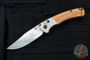Benchmade Mini Crooked River- Artist Series- Deer-  Engraved Aluminum and Wood Scales- Stonewash Blade Ivory G-10 backspacer 15085-2202