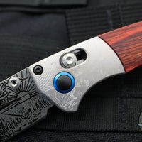 Benchmade Mini Crooked River- Artist Series- Pheasant-  Engraved Aluminum and Wood Scales- Stonewash Blade Ivory G-10 backspacer 15085-2204