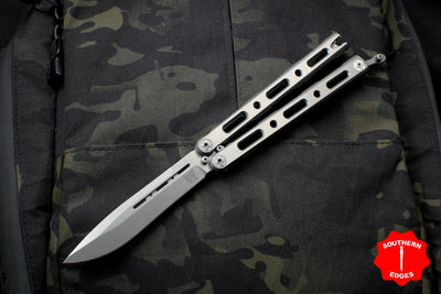 Benchmade 85- Butterfly Balisong- Drop Point- Titanium Handles- Stonewash Blade