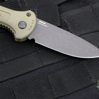 Benchmade Mini Claymore OTS Auto Knife- OD Green Body- Dark Gray Plain Edge Blade 9570BK-1