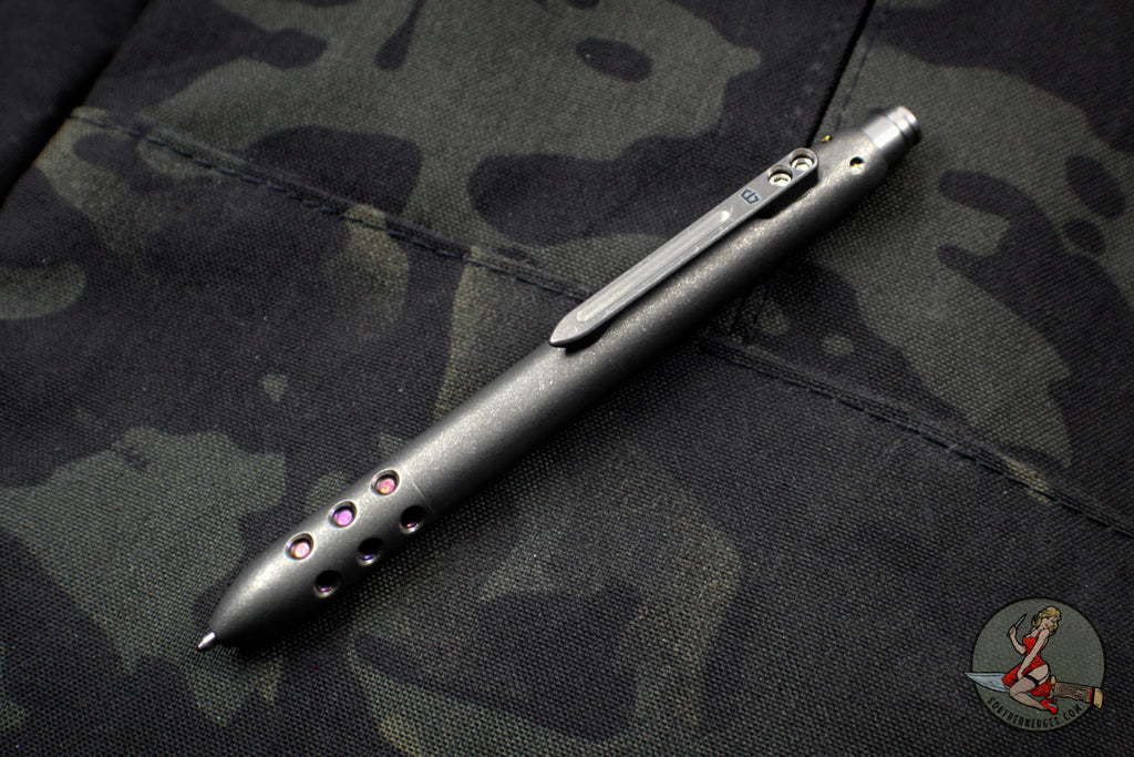 Blackside Customs Blasted Finished Titanium Pen with Flamed Ports