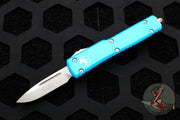 Microtech UTX-70 OTF Knife-CALIFORNIA LEGAL- Single Edge- Turquoise With Stonewash Plain Edge CA148-10 TQ