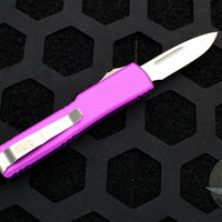 Microtech UTX-70 OTF Knife-CALIFORNIA LEGAL- Single Edge- Violet With Stonewash Plain Edge CA148-10 VI
