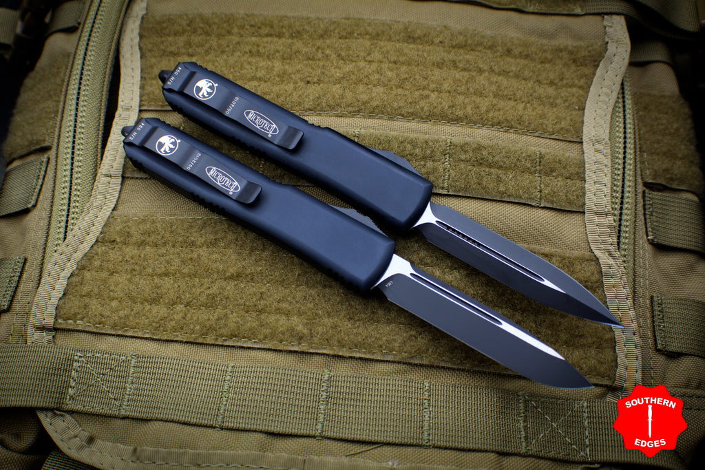 Microtech Dead Man's Hand Ultratech OTF Auto Knife Set, Black Blades