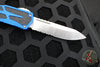 Heretic Colossus OTF Auto- Single Edge- Blue Handle- Stonewash Part Serrated Edge H039-2B-BLU