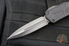 Heretic Colossus OTF Auto- Double Edge- Black Handle with Fat Carbon Snakeskin Button inlay- Hand Ground Black DLC Finished Blade SN075