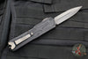 Heretic Colossus OTF Auto- Double Edge- Black Handle with Fat Carbon Snakeskin Button inlay- Hand Ground Black DLC Finished Blade SN075