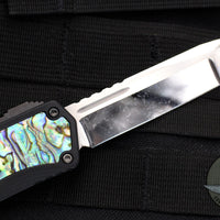 Heretic Custom Colossus OTF Auto- Tanto Edge- Black Handle with Abalone Inlay- Cracked Ice Finished Blade