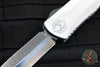 Heretic Custom Manticore-X OTF Auto Stainless Steel Chassis Double Edge Vegas Forge Blued Damascus Blade with CF Button