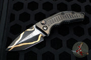 Heretic Knives Custom Medusa OTS Auto- Tanto Edge- DLC Titanium Handle with Frag Pattern- Baker Forge Damascus Blade- Fat Carbon Button And Clip Inlay- Serial Number 29