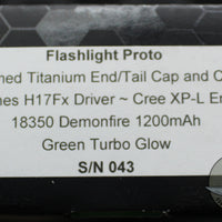 Heretic Prototype Flashlight- Flamed Titanium- Green Turbo Glow