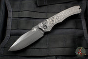 Heretic Wraith OTS Auto Single Edge Carbon Fiber Handles Marbled Carbon Fiber Bolster Black DLC Blade and HW H000-6A-CF