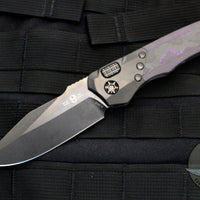 Heretic Wraith OTS Auto- Single Edge- Purple Camo Carbon Fiber Handle- DLC Black Bolster Two Tone DLC Blade H000-6A-PUCF