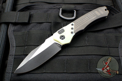 Heretic Wraith OTS Auto Single Edge Uni-Directional Carbon Fiber Handles Jade G-10 Bolster Black Battleworn Blade H000-8A-JADE/UCF