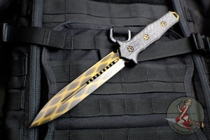 Heretic Nephilim Double Edge Fixed Blade - Camo Ti-Nitride with Carbon Fiber Scales H003-13A-CF