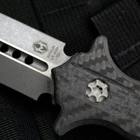 Heretic Nephilim Double Edge Fixed Blade - Battleworn with Carbon Fiber Scales H003-5A-CF
