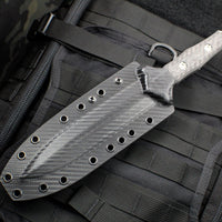 Heretic Nephilim Double Edge Fixed Blade - Battleworn with Carbon Fiber Scales H003-5A-CF