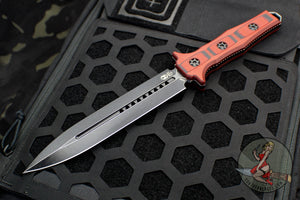 Heretic Nephilim Double Edge Fixed Blade - Battleworn Black with Red/Black G-10 Scales H003-8A-REDBLK