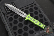Heretic Nephilim Double Edge Fixed Blade Knife - Double Edge- Battleworn Black Full Serrated Blade with Green/Black G-10 Scales H003-8C-GRN/BLK