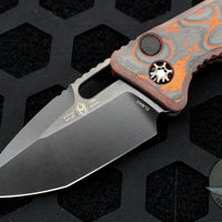 Heretic Knives Medusa Auto Knife Orange Camo Carbon Fiber Handles - Tanto Edge Two Tone Black DLC Blade H011-6A-ORCF