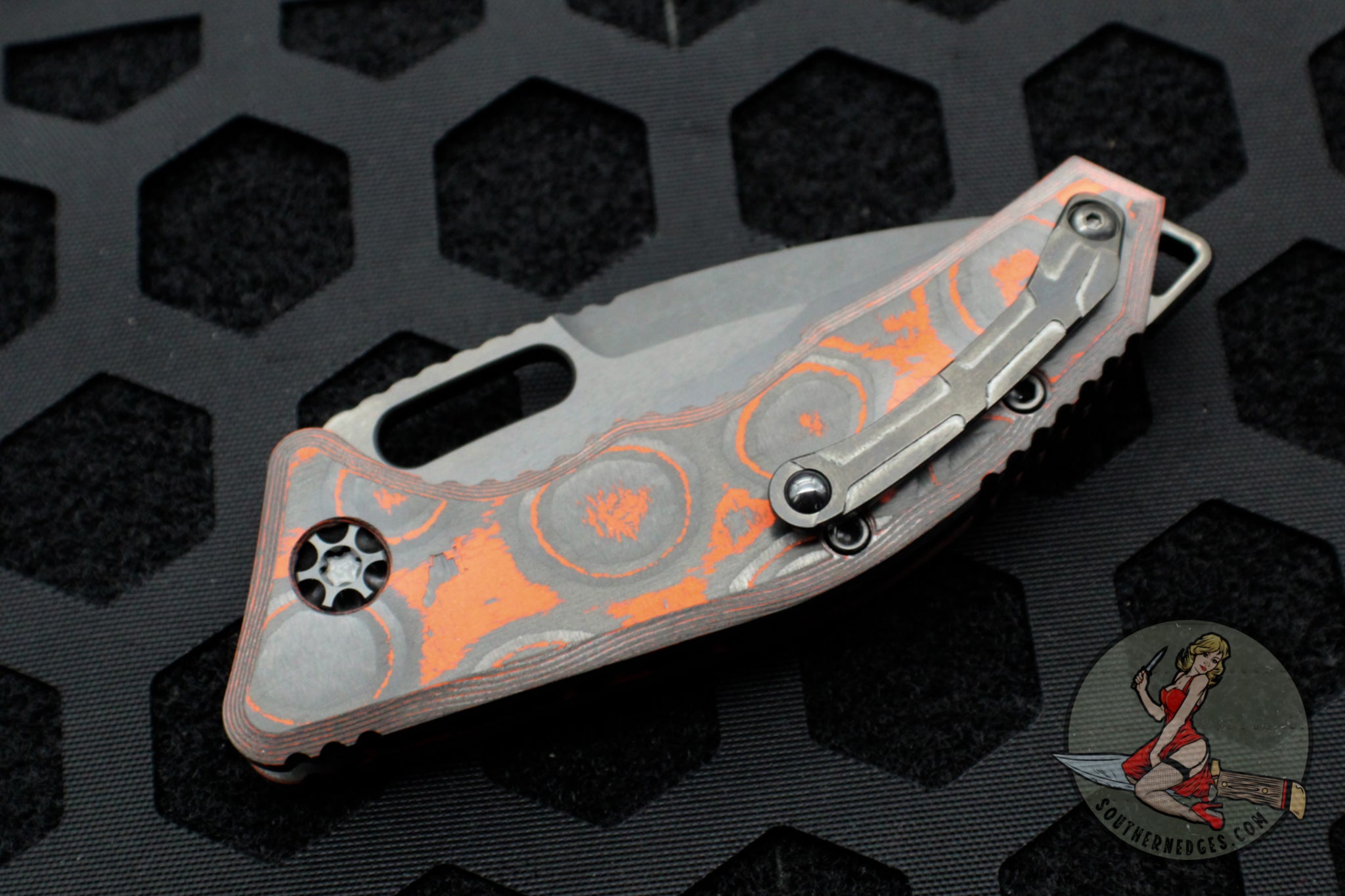 Heretic Knives Medusa Auto Knife Orange Camo Carbon Fiber Handles Ta
