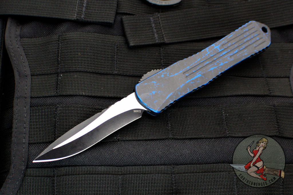 Heretic Manticore-E OTF Auto- Recurve Edge- Breakthrough Blue Handle with Battleworn Black Blade and Hardware H029-8A-BRKBLU