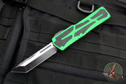 Heretic Colossus OTF Auto- Tanto Edge- Green Handle- Two-Tone Battle Black Plain Edge H040-14A-GRN