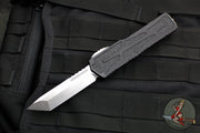 Heretic Colossus OTF Auto- Tanto Edge- Black Handle- Stonewash Plain Edge H040-2A