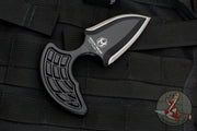 Heretic Sleight Double Edge Fixed Blade - Black Aluminum With Stonewash Plain Edge H050-2A