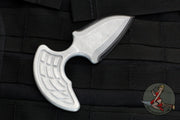 Heretic Sleight Double Edge Fixed Blade - Blizzardworn White Aluminum With Battleworn Black Plain Edge H050-8A-BLIZZARD