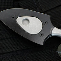 Heretic Sleight Double Edge Fixed Blade - Blizzardworn White Aluminum With Battleworn Black Plain Edge H050-8A-BLIZZARD