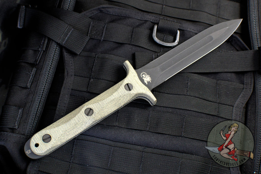Hinderer Knives EK Dagger Fixed Blade- 01 Tool Steel- Parkerized Black with OD Green Micarta Handles