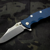 Hinderer Eklipse 3.5" Bowie Blade Blue/Black G-10 Stonewash Bronze Finished Ti and Stonewash Blade Tri-Way Pivot System