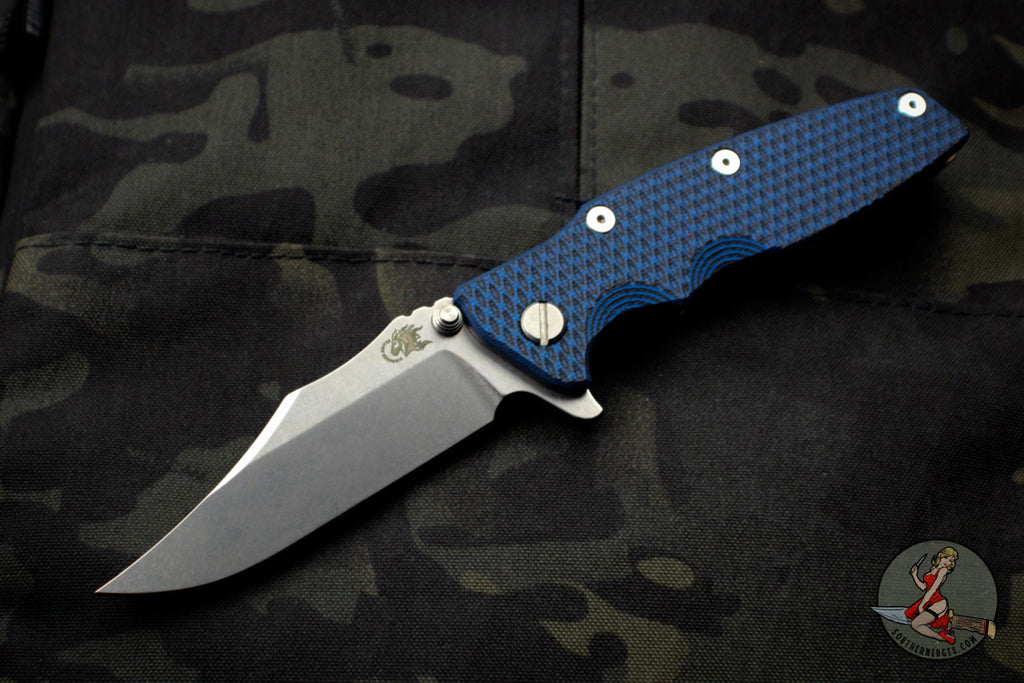 Hinderer Eklipse 3.5" Bowie Blade Blue/Black G-10 Stonewash Bronze Finished Ti and Stonewash Blade Tri-Way Pivot System