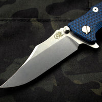 Hinderer Eklipse 3.5" Bowie Blade Blue/Black G-10 Stonewash Bronze Finished Ti and Stonewash Blade Tri-Way Pivot System