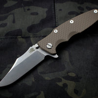 Hinderer Eklipse 3.5" Bowie Blade FDE G-10 Stonewash Bronze Finished Ti and Stonewash Blade Tri-Way Pivot System