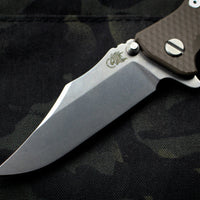 Hinderer Eklipse 3.5" Bowie Blade FDE G-10 Stonewash Bronze Finished Ti and Stonewash Blade Tri-Way Pivot System