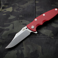 Hinderer Eklipse 3.5" Bowie Blade Red G-10 Stonewash Blue Finished Ti and Stonewash Blade Tri-Way Pivot System