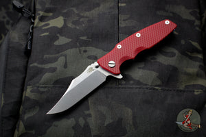 Hinderer Eklipse 3.5" Bowie Blade Red G-10 Stonewash Blue Finished Ti and Stonewash Blade Tri-Way Pivot System