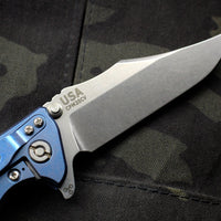 Hinderer Eklipse 3.5" Bowie Blade Red G-10 Stonewash Blue Finished Ti and Stonewash Blade Tri-Way Pivot System