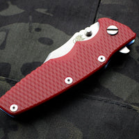 Hinderer Eklipse 3.5" Bowie Blade Red G-10 Stonewash Blue Finished Ti and Stonewash Blade Tri-Way Pivot System