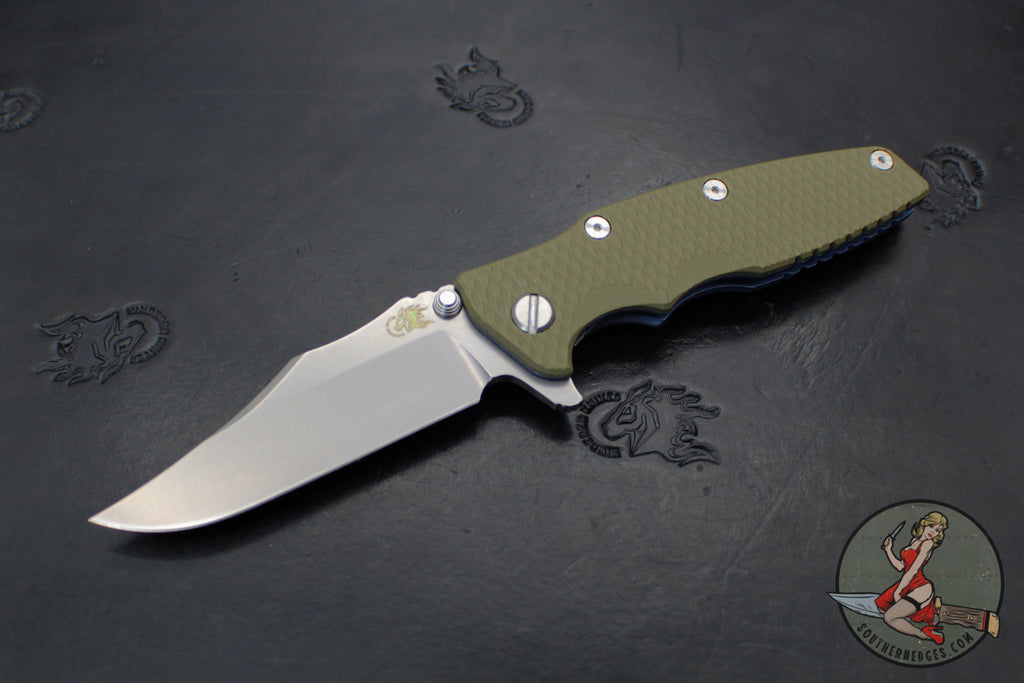 Hinderer Eklipse 3.5" Bowie Blade- Battle Blue Ti and OD Green G-10- Stonewash Blade