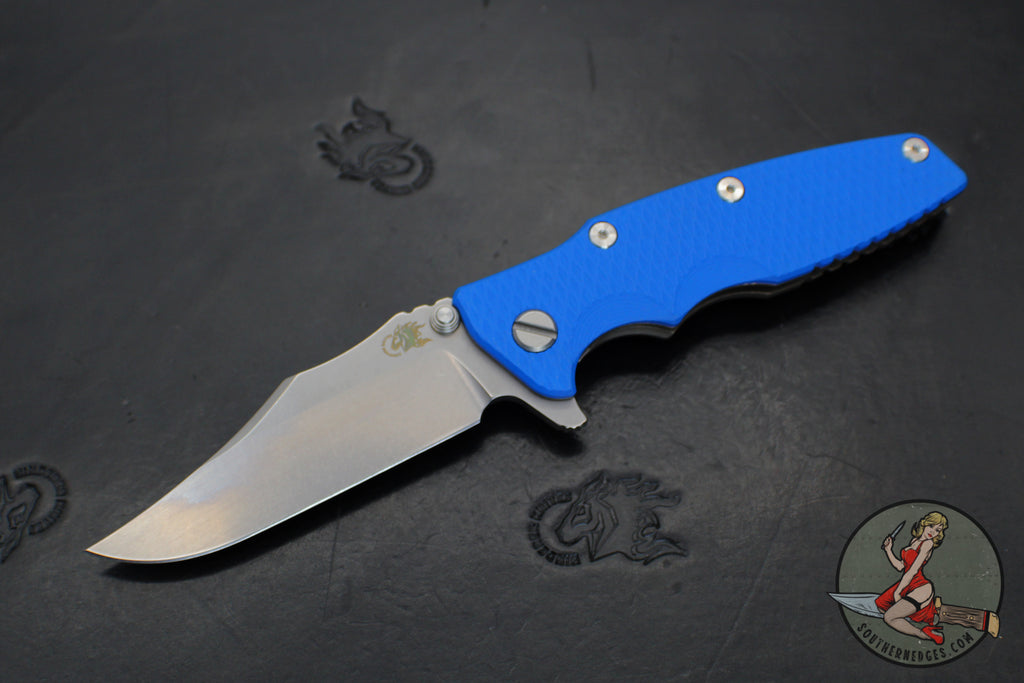 Hinderer Eklipse 3.5"- Bowie Blade- Battle Bronze Ti and Blue G-10- Stonewash Finished Blade