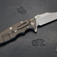 Hinderer Eklipse 3.5"- Bowie Blade- Battle Bronze Ti and Blue G-10- Stonewash Finished Blade