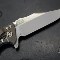 Hinderer Eklipse 3.5"- Bowie Blade- Battle Bronze Ti and Blue G-10- Stonewash Finished Blade