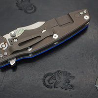 Hinderer Eklipse 3.5"- Bowie Blade- Battle Bronze Ti and Blue G-10- Stonewash Finished Blade