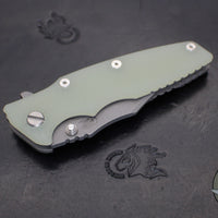 Hinderer Eklipse 3.5"- Bowie Blade- Working Finish Ti and Blade- Translucent Green G-10